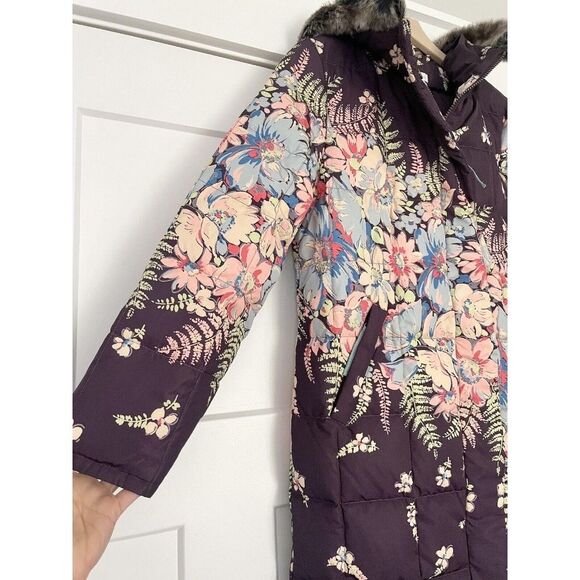 NEW Sundance Easy Wind Long Puffer Coat Plum Floral Size XS - Picture 4 of 10